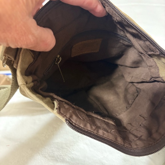 Chala Patch Crossbody Handbag in olive green canvas with a monkey charm - Picture 10 of 11